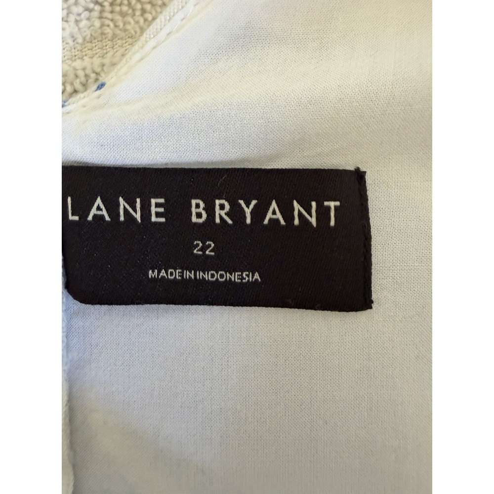 Lane Bryant Womens Plus Size 22 Blue White Floral Linen Fit Flare Dress Boatneck - Picture 15 of 16